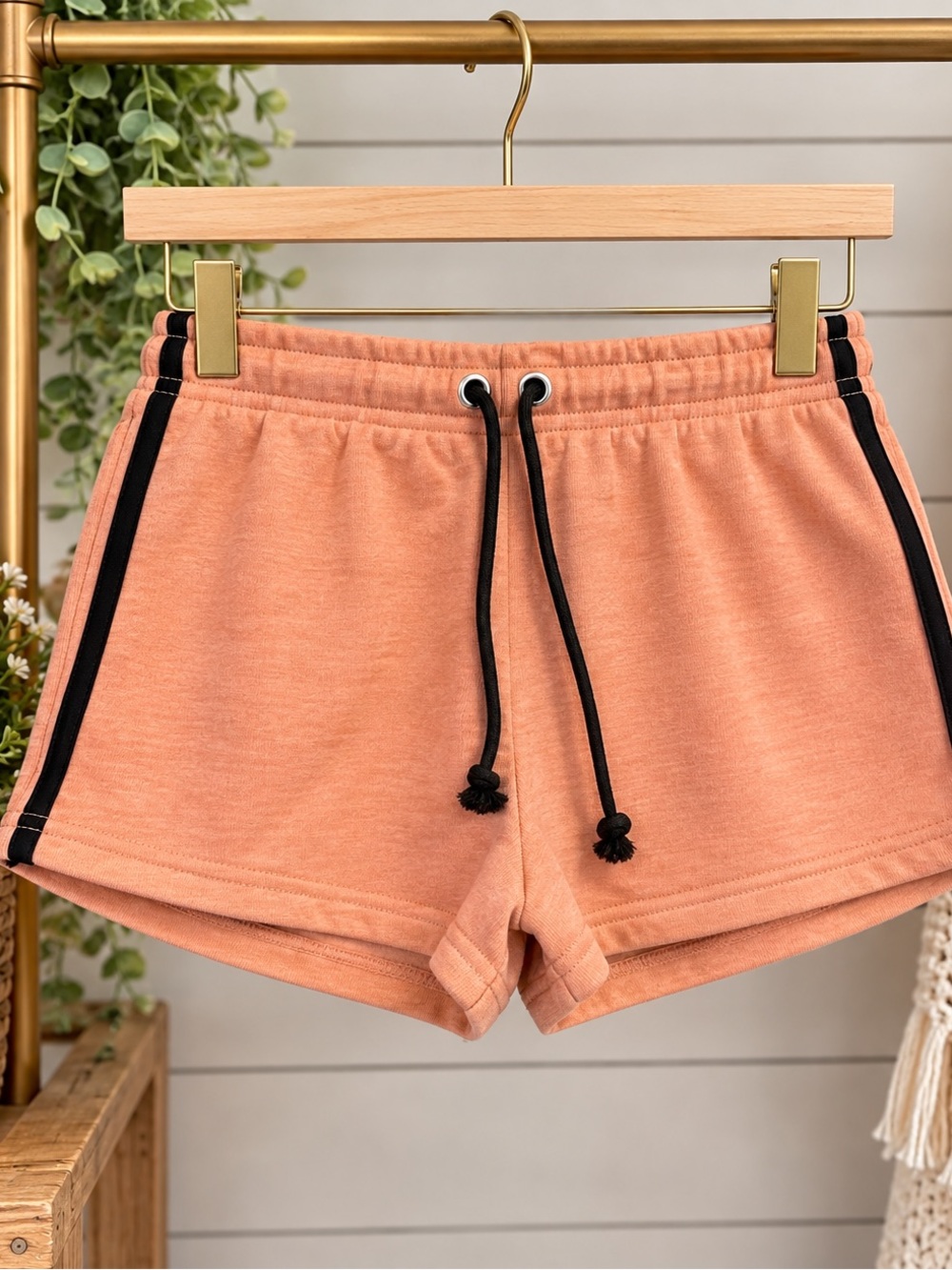 Women's Peach Athletic Shorts with Black Trim